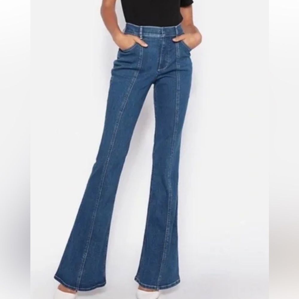 Express Bell Flare High Rise Front Seam Indigo Jeans Sz 6